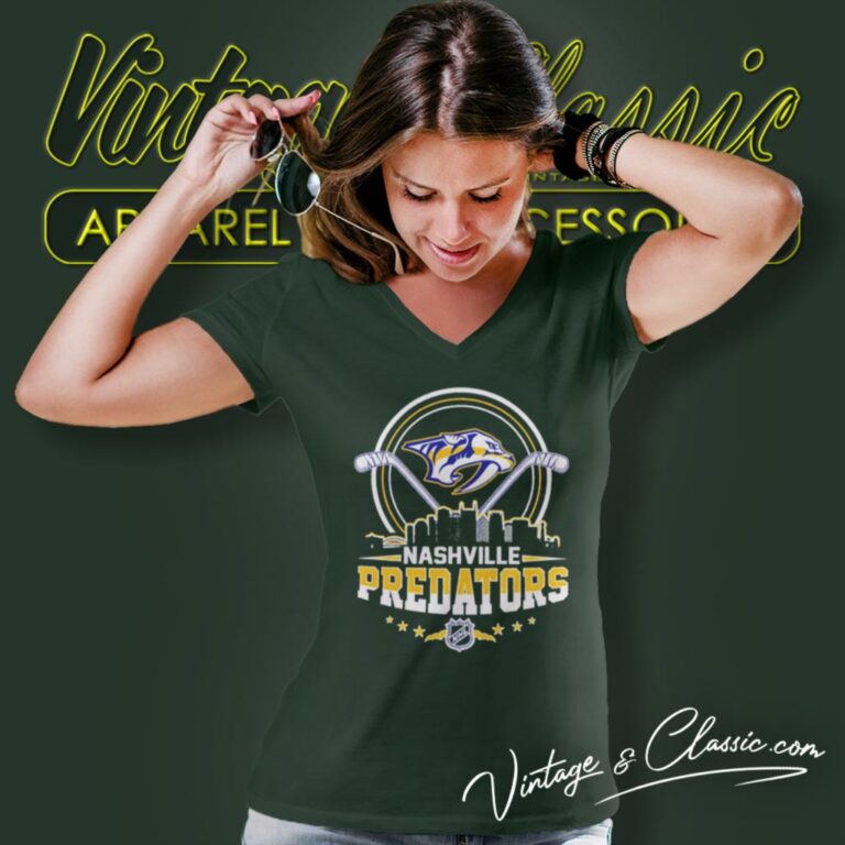 Nashville Predators City Skyline Logo V Neck TShirt Nashville Predators City Skyline Logo V Neck TShirt