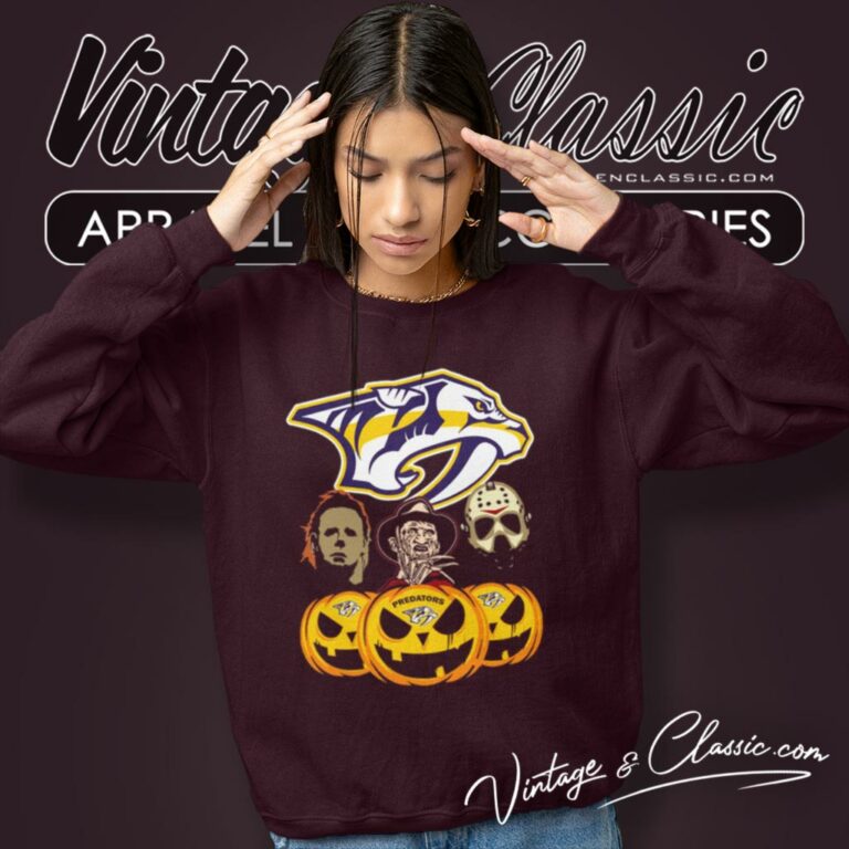 Nashville Predators Halloween Horror Movie Pumpkin Sweatshirt Nashville Predators Halloween Horror Movie Pumpkin Sweatshirt