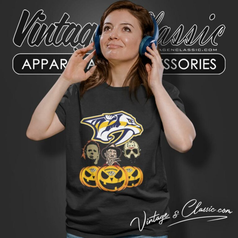 Nashville Predators Halloween Horror Movie Pumpkin Women T Shirt Nashville Predators Halloween Horror Movie Pumpkin Women T Shirt
