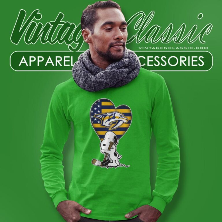 Nashville Predators Nhl Hockey The Peanuts Movie Adorable Snoopy Long Sleeve Tee Nashville Predators Nhl Hockey The Peanuts Movie Adorable Snoopy Long Sleeve Tee