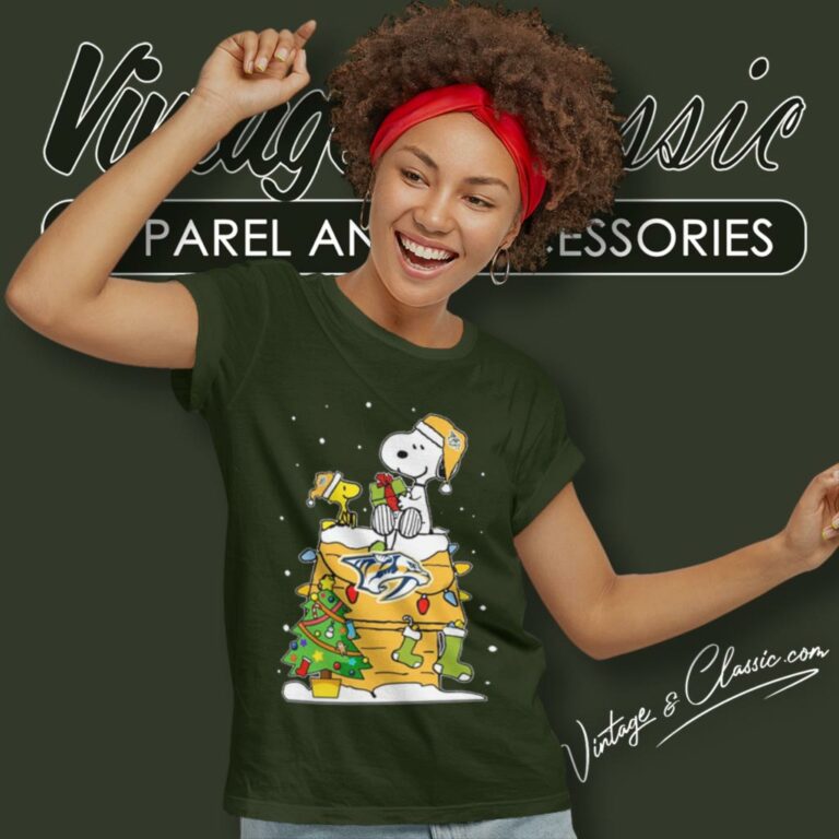Nashville Predators Snoopy And Woodstock Christmas Tree Women T Shirt Nashville Predators Snoopy And Woodstock Christmas Tree Women T Shirt