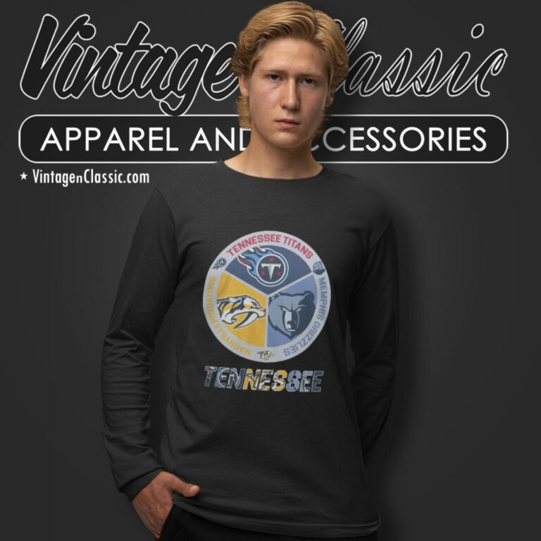 Nashville Predators Tennessee Titans Memphis Grizzlies Logo Long Sleeve Tee Nashville Predators Tennessee Titans Memphis Grizzlies Logo Long Sleeve Tee