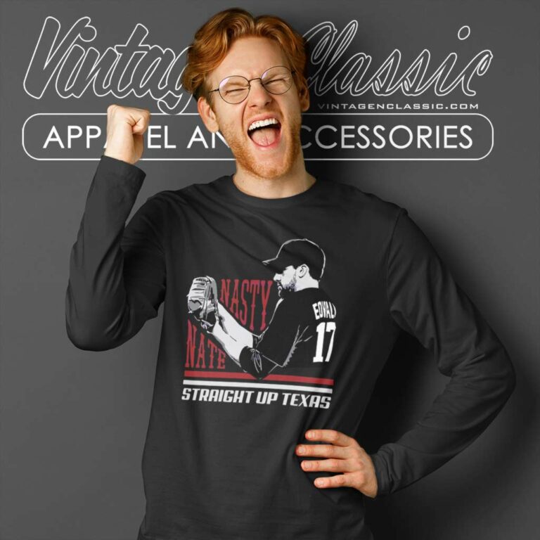 Nathan Eovaldi Nasty Nate Straight Up Texas Long Sleeve Tee Nathan Eovaldi Nasty Nate Straight Up Texas Long Sleeve Tee