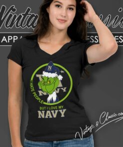 Navy Midshipmen Ncaa Christmas Grinch Shirt I Hate People But I Love My Navy V Neck TShirt