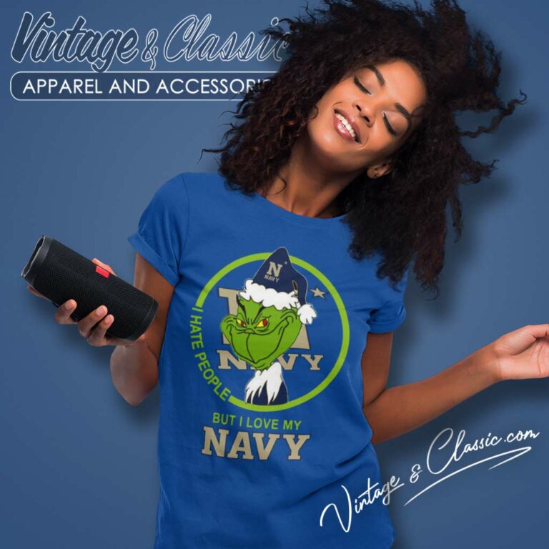Navy Midshipmen Ncaa Christmas Grinch Shirt I Hate People But I Love My Navy Women TShirt Navy Midshipmen Ncaa Christmas Grinch Shirt I Hate People But I Love My Navy Women TShirt