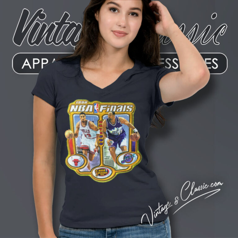 Nba Finals 1998 Caricature Chicago Bulls Utah Jazz V Neck TShirt Nba Finals 1998 Caricature Chicago Bulls Utah Jazz V Neck TShirt