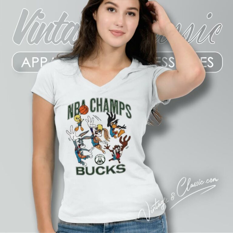 Nba Finals Champions Milwaukee Bucks Homage Space Jam V Neck TShirt Nba Finals Champions Milwaukee Bucks Homage Space Jam V Neck TShirt