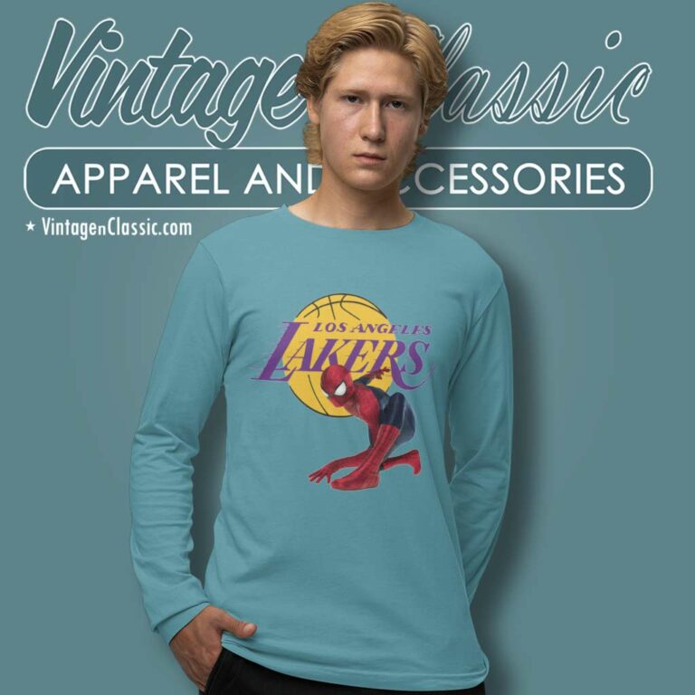 Nba Los Angeles Lakers Spiderman Long Sleeve Tee Nba Los Angeles Lakers Spiderman Long Sleeve Tee