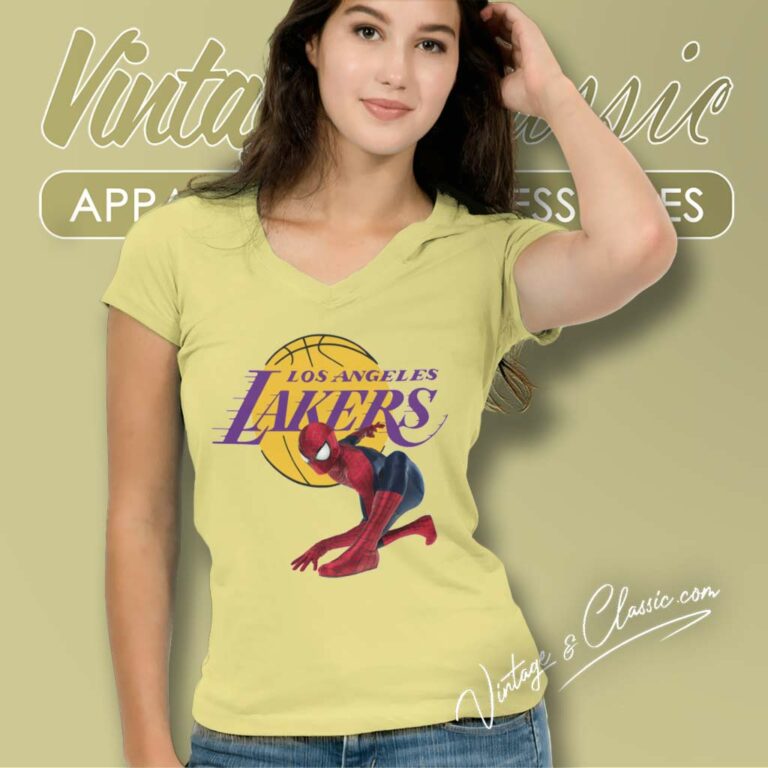 Nba Los Angeles Lakers Spiderman V Neck TShirt Nba Los Angeles Lakers Spiderman V Neck TShirt