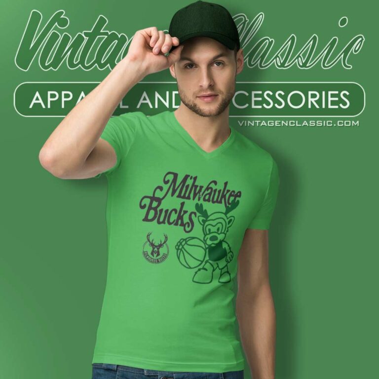 Nba Milwaukee Bucks Mascot V Neck TShirt Nba Milwaukee Bucks Mascot V Neck TShirt