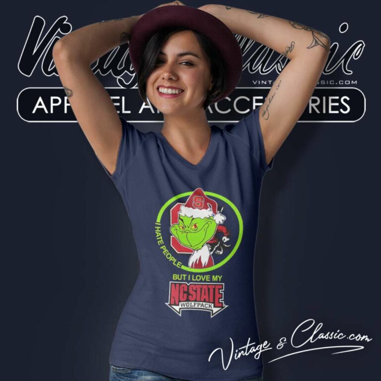Nc State Wolfpack Ncaa Christmas Grinch Shirt I Hate People But I Love My Nc State V Neck TShirt Nc State Wolfpack Ncaa Christmas Grinch Shirt I Hate People But I Love My Nc State V Neck TShirt