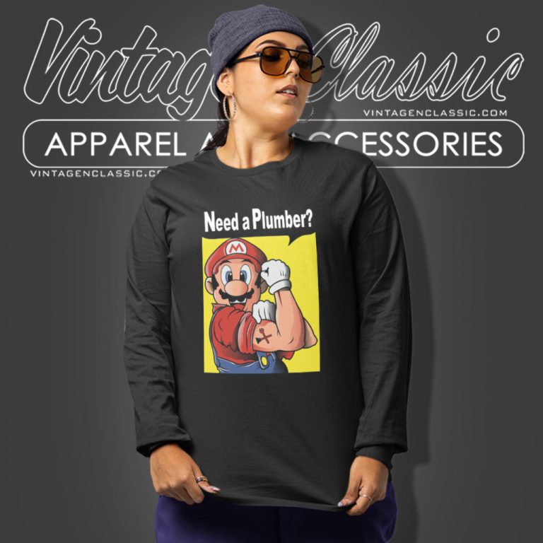 Need A Plumber Super Mario Bros Long Sleeve Tee Need A Plumber Super Mario Bros Long Sleeve Tee
