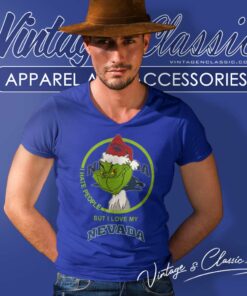 Nevada Wolf Pack Warriors Ncaa Christmas Grinch Shirt I Hate People But I Love My Nevada V Neck TShirt