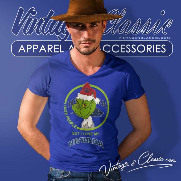 Nevada Wolf Pack Warriors Ncaa Christmas Grinch Shirt I Hate People But I Love My Nevada V Neck TShirt Nevada Wolf Pack Warriors Ncaa Christmas Grinch Shirt I Hate People But I Love My Nevada V Neck TShirt