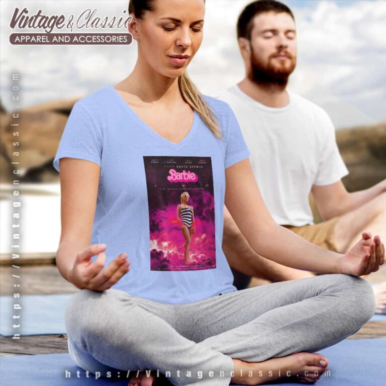 New Barbie Oppenheimer Poster V Neck TShirt New Barbie Oppenheimer Poster V Neck TShirt