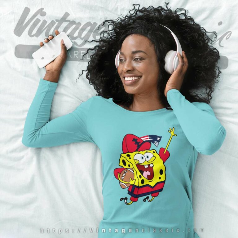 New England Patriots Football Spongebob Long Sleeve Tee New England Patriots Football Spongebob Long Sleeve Tee