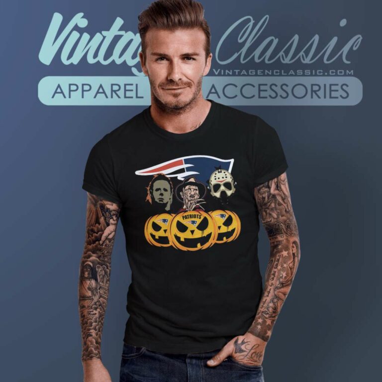 New England Patriots Freddy Krueger Michael Myers Jason Voorhees Pumpkin Halloween T Shirt New England Patriots Freddy Krueger Michael Myers Jason Voorhees Pumpkin Halloween T Shirt