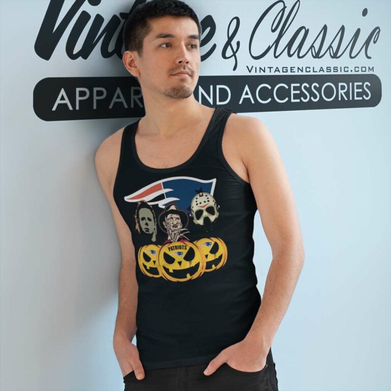 New England Patriots Freddy Krueger Michael Myers Jason Voorhees Pumpkin Halloween Tank Top Racerback New England Patriots Freddy Krueger Michael Myers Jason Voorhees Pumpkin Halloween Tank Top Racerback
