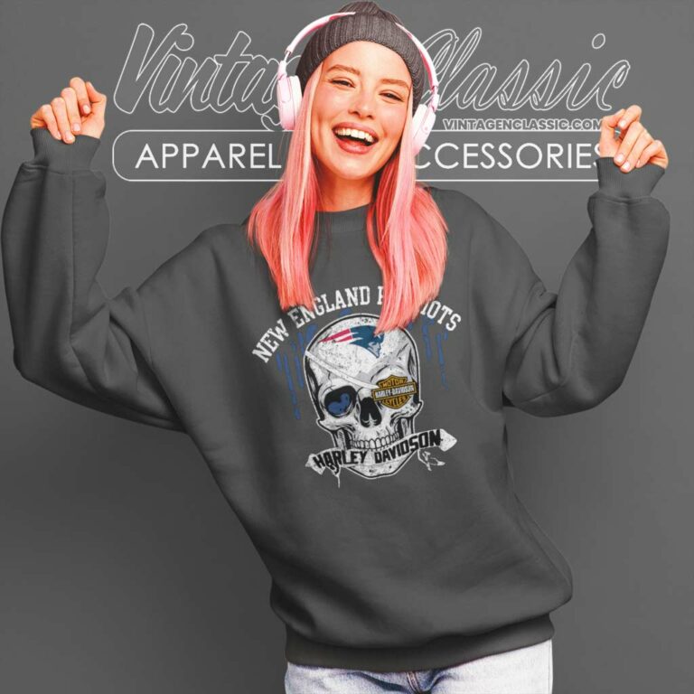 New England Patriots Harley Daivsion Skull Sweatshirt New England Patriots Harley Daivsion Skull Sweatshirt