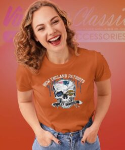 New England Patriots Harley Daivsion Skull Women TShirt