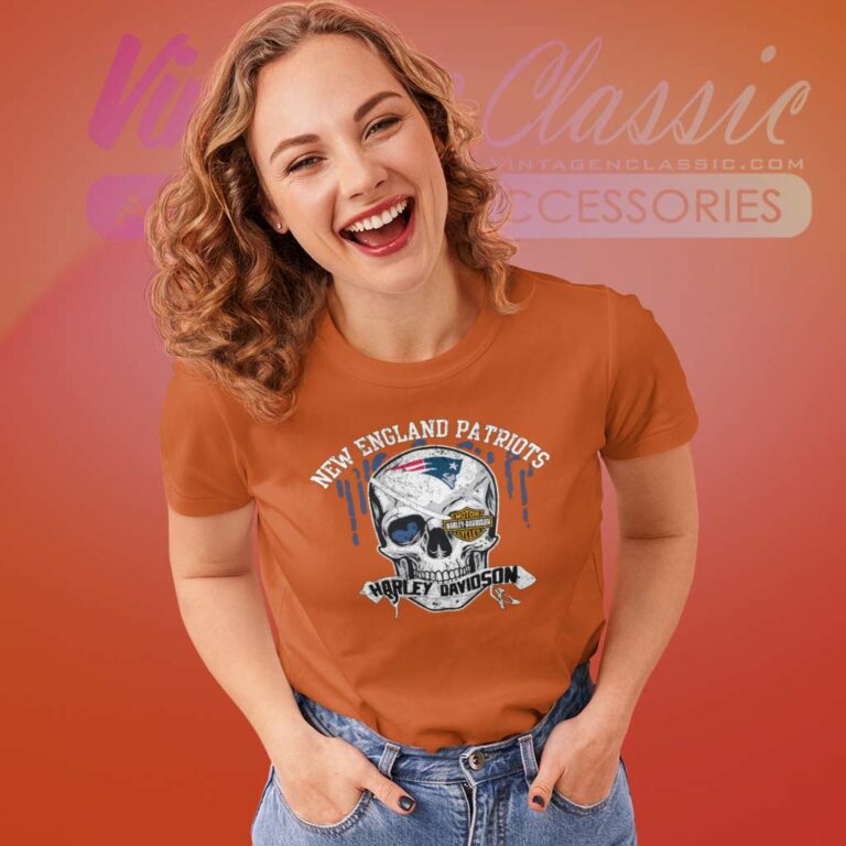 New England Patriots Harley Daivsion Skull Women TShirt New England Patriots Harley Daivsion Skull Women TShirt