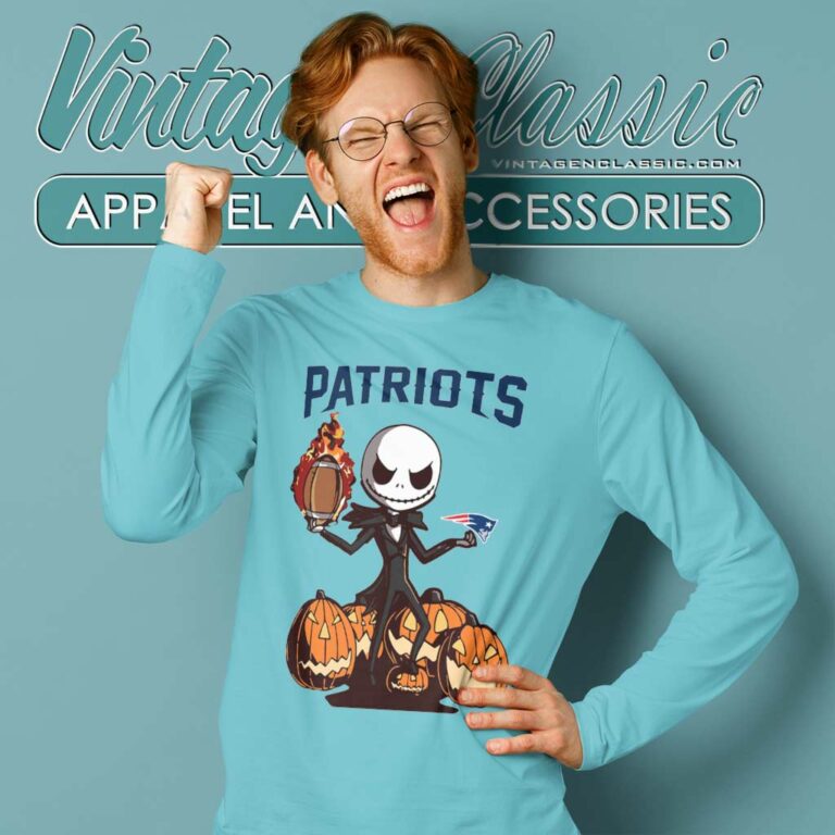 New England Patriots Jack Skellington Halloween Long Sleeve Tee New England Patriots Jack Skellington Halloween Long Sleeve Tee