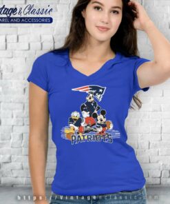 New England Patriots Mickey Mouse Donald Duck Goofy Football V Neck TShirt