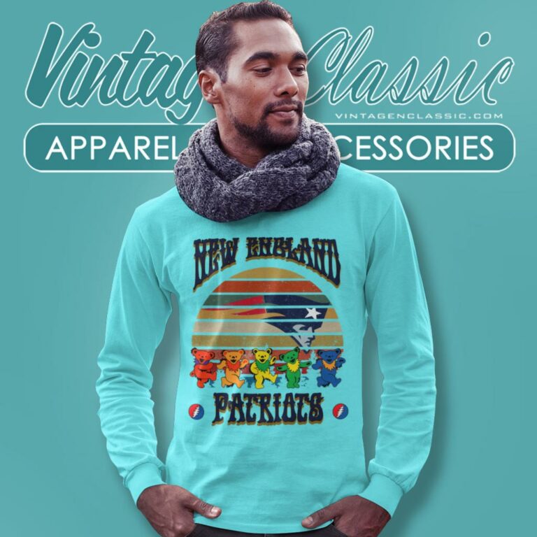 New England Patriots Nfl Grateful Dancing Bears Retro Long Sleeve Tee New England Patriots Nfl Grateful Dancing Bears Retro Long Sleeve Tee