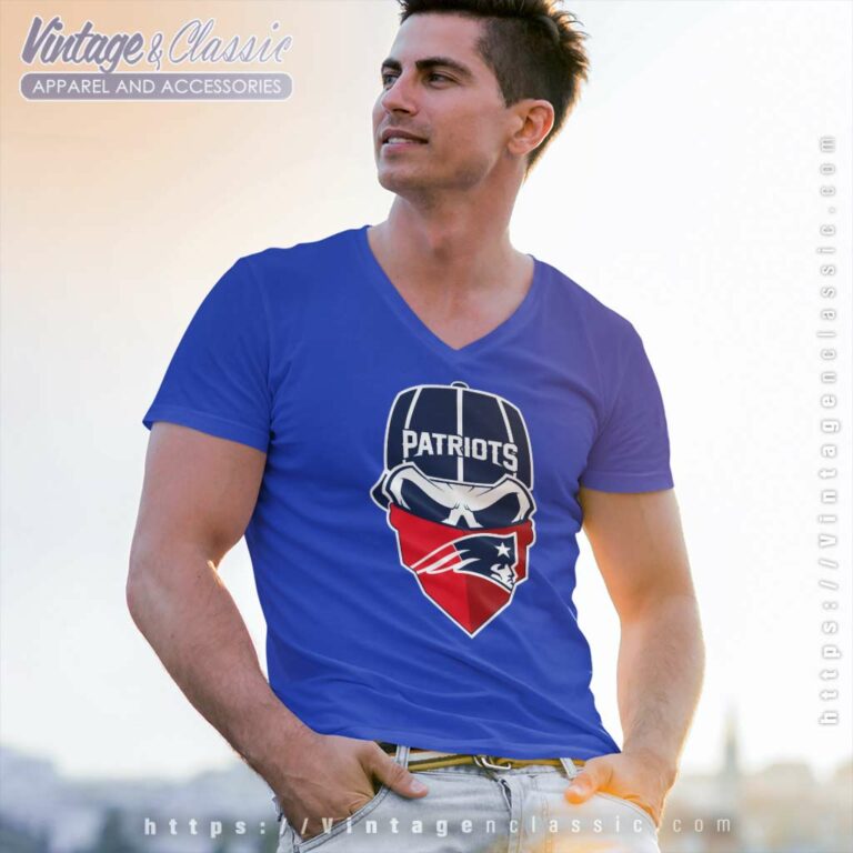 New England Patriots Skull Logo V Neck TShirt New England Patriots Skull Logo V Neck TShirt