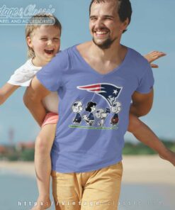 New England Patriots Snoopy Peanuts Characters Walking V Neck TShirt