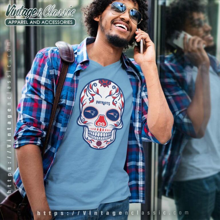 New England Patriots Sugar Skull V Neck TShirt New England Patriots Sugar Skull V Neck TShirt