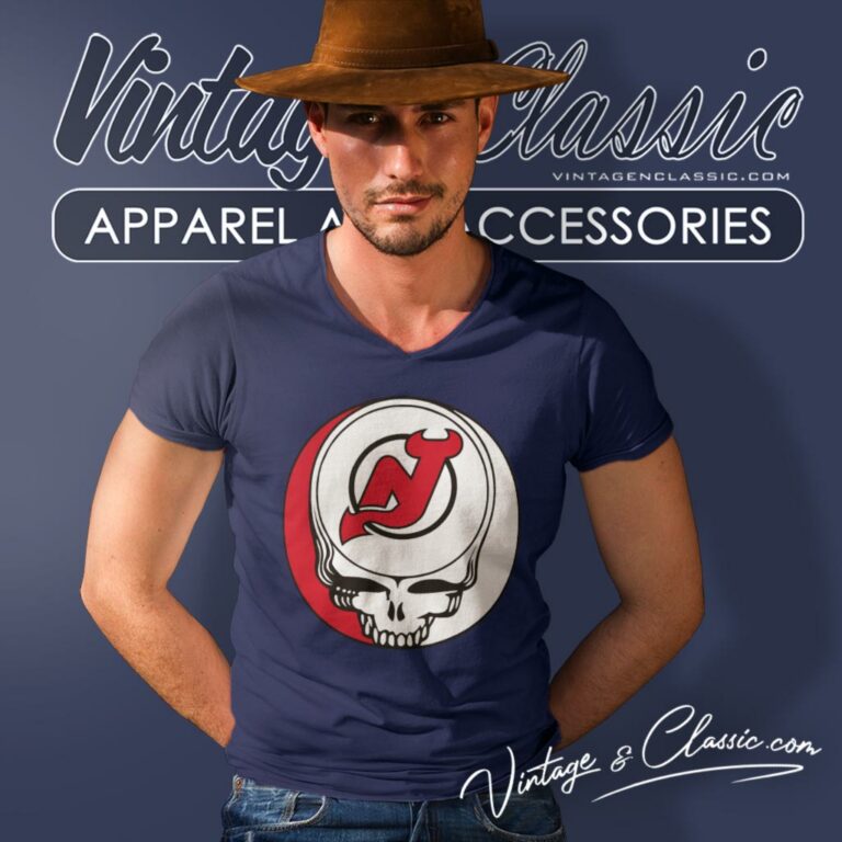 New Jersey Devils Grateful Dead Steal Your Face V Neck TShirt New Jersey Devils Grateful Dead Steal Your Face V Neck TShirt