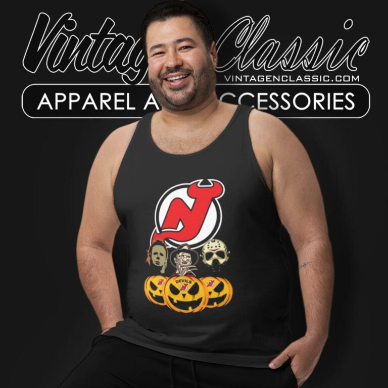 New Jersey Devils Halloween Horror Movie Pumpkin Tank Top Racerback New Jersey Devils Halloween Horror Movie Pumpkin Tank Top Racerback