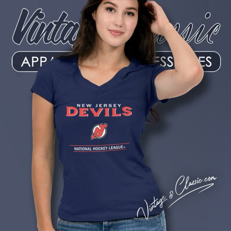New Jersey Devils Nhl Vintage V Neck TShirt New Jersey Devils Nhl Vintage V Neck TShirt
