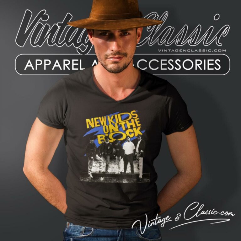 New Kids On The Block Group Portrait Hangin V Neck TShirt New Kids On The Block Group Portrait Hangin V Neck TShirt