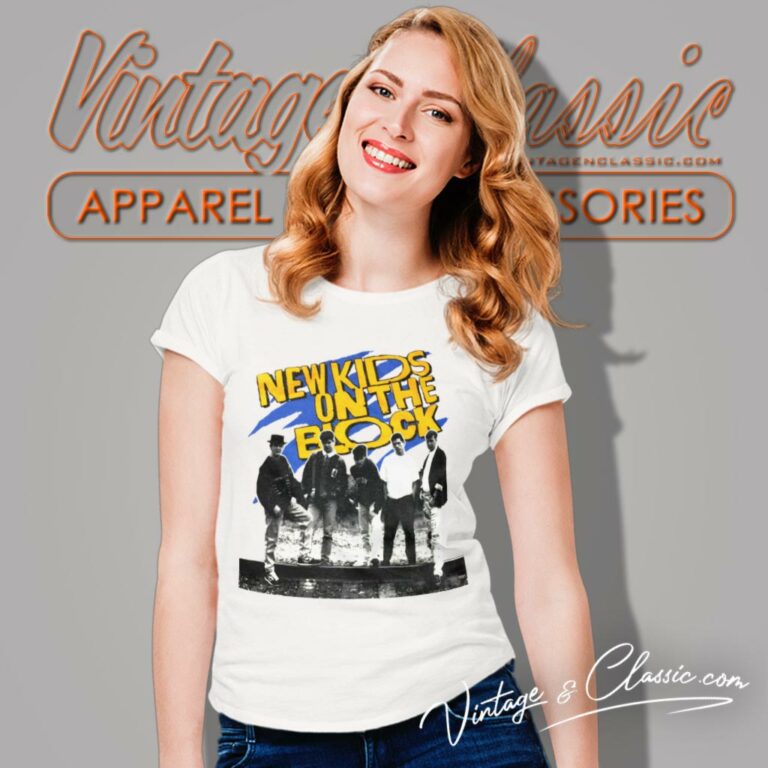 New Kids On The Block Group Portrait Hangin Women T Shirt New Kids On The Block Group Portrait Hangin Women T Shirt