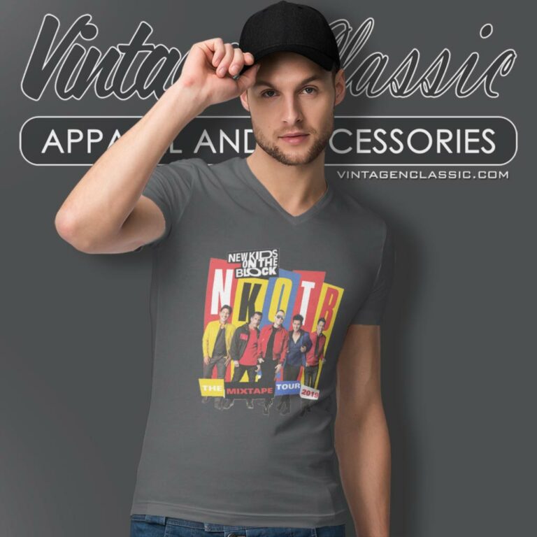 New Kids On The Block Mix Tape Tour V Neck TShirt New Kids On The Block Mix Tape Tour V Neck TShirt