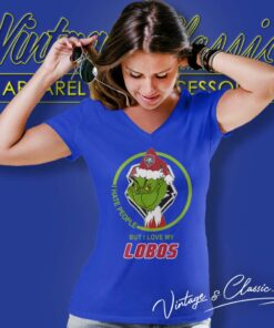 New Mexico Lobos Ncaa Christmas Grinch Shirt I Hate People But I Love My Lobos V Neck TShirt
