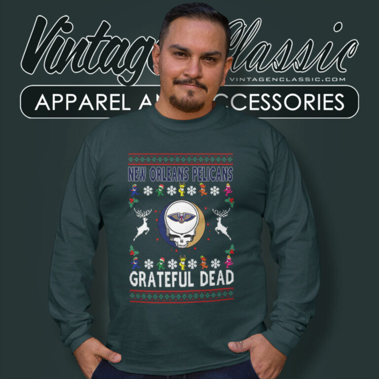 New Orleans Pelicans Grateful Dead Ugly Christmas Long Sleeve Tee New Orleans Pelicans Grateful Dead Ugly Christmas Long Sleeve Tee