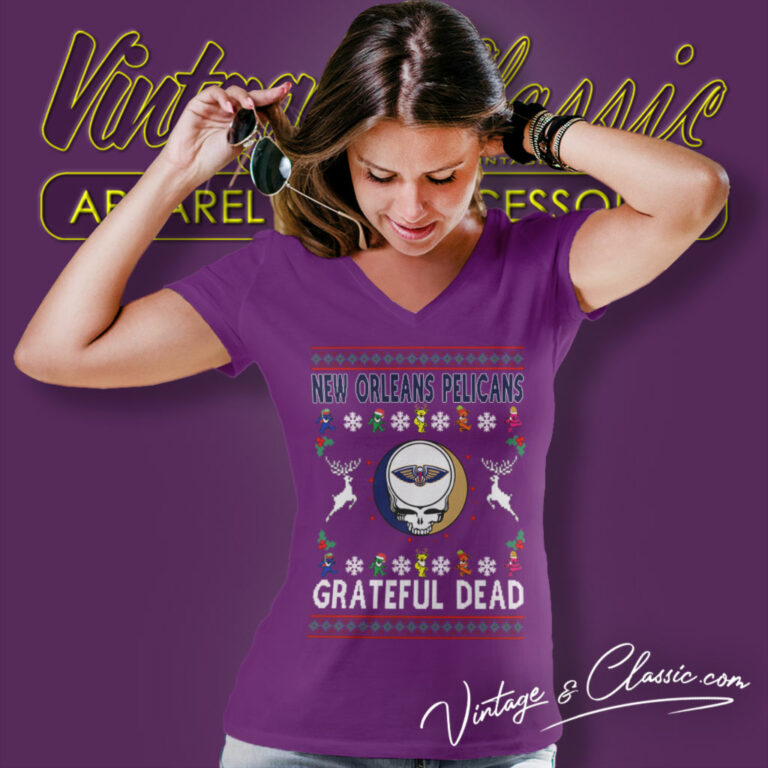 New Orleans Pelicans Grateful Dead Ugly Christmas V Neck TShirt New Orleans Pelicans Grateful Dead Ugly Christmas V Neck TShirt