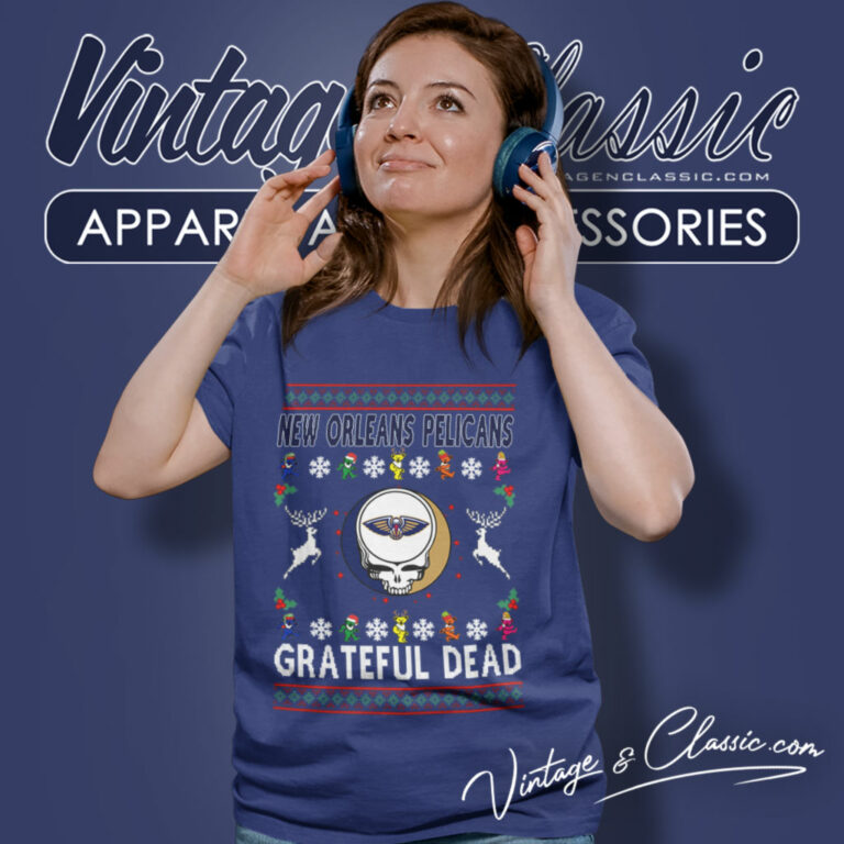 New Orleans Pelicans Grateful Dead Ugly Christmas Women T Shirt New Orleans Pelicans Grateful Dead Ugly Christmas Women T Shirt
