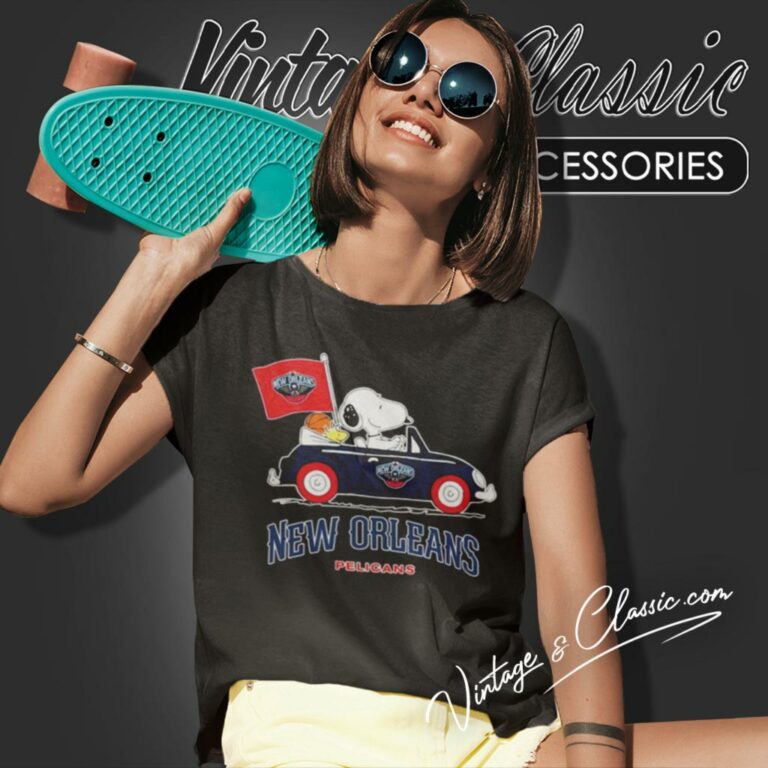 New Orleans Pelicans Shirt Basketball Snoopy Dog Driving Car Women T Shirt New Orleans Pelicans Shirt Basketball Snoopy Dog Driving Car Women T Shirt