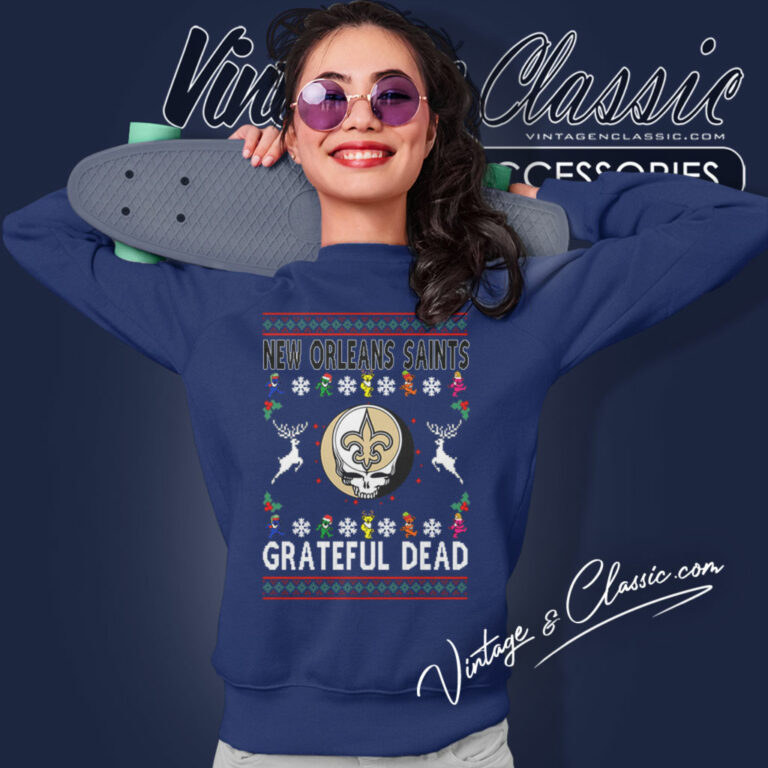 New Orleans Saints Grateful Dead Ugly Christmas Sweatshirt New Orleans Saints Grateful Dead Ugly Christmas Sweatshirt