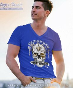 New Orleans Saints Harley Davidson Skull V Neck TShirt