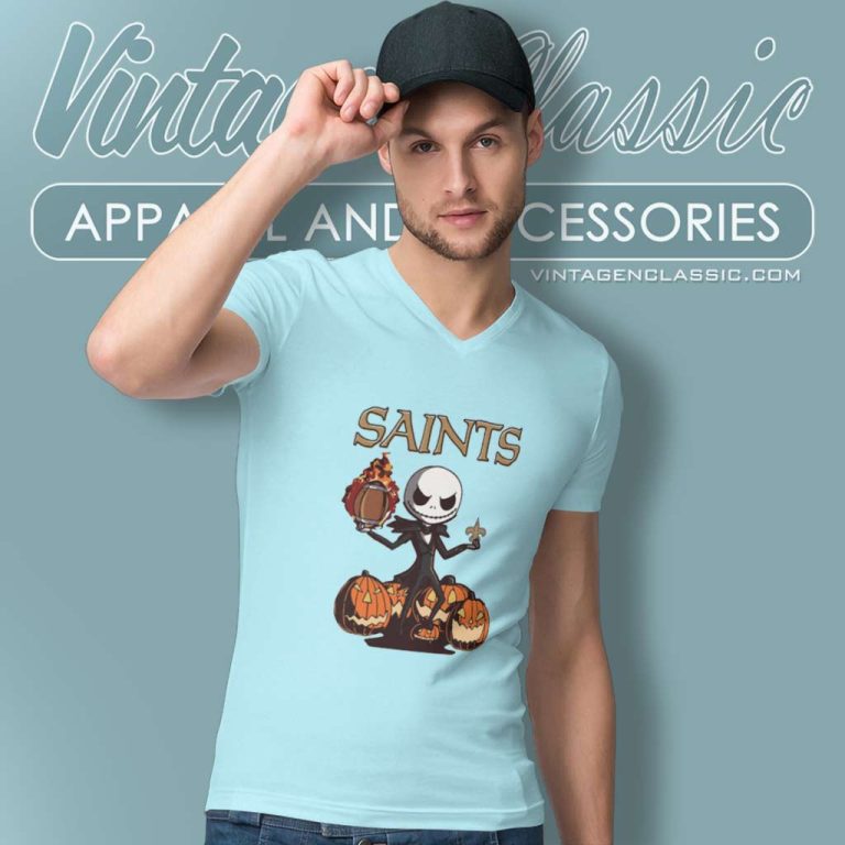 New Orleans Saints Jack Skellington Halloween V Neck TShirt New Orleans Saints Jack Skellington Halloween V Neck TShirt