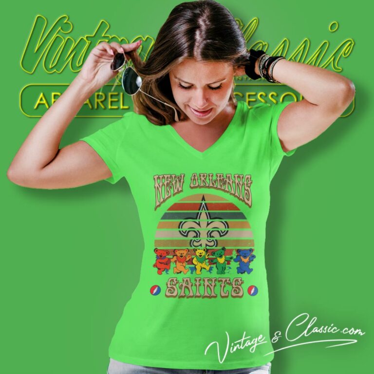 New Orleans Saints Nfl Grateful Dancing Bears Retro V Neck TShirt New Orleans Saints Nfl Grateful Dancing Bears Retro V Neck TShirt