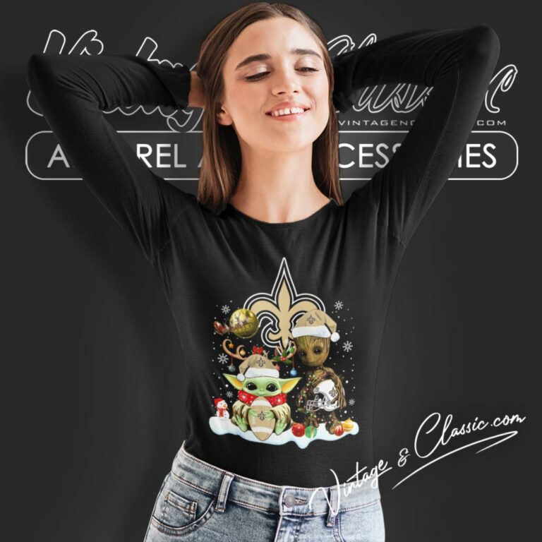 New Orleans Saints Shirt Baby Yoda And Groot Santa Christmas Long Sleeve Tee New Orleans Saints Shirt Baby Yoda And Groot Santa Christmas Long Sleeve Tee
