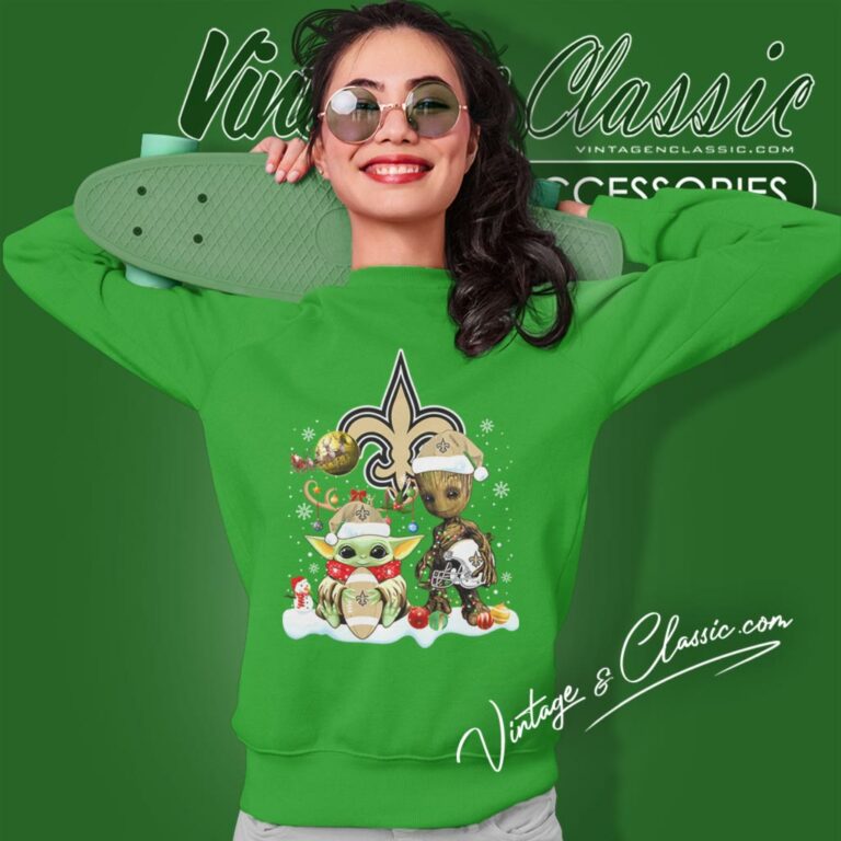 New Orleans Saints Shirt Baby Yoda And Groot Santa Christmas Sweatshirt New Orleans Saints Shirt Baby Yoda And Groot Santa Christmas Sweatshirt