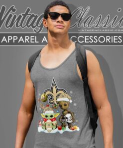 New Orleans Saints Shirt Baby Yoda And Groot Santa Christmas Tank Top Racerback