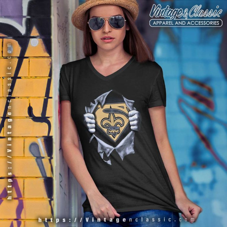 New Orleans Saints Superman Logo V Neck TShirt New Orleans Saints Superman Logo V Neck TShirt